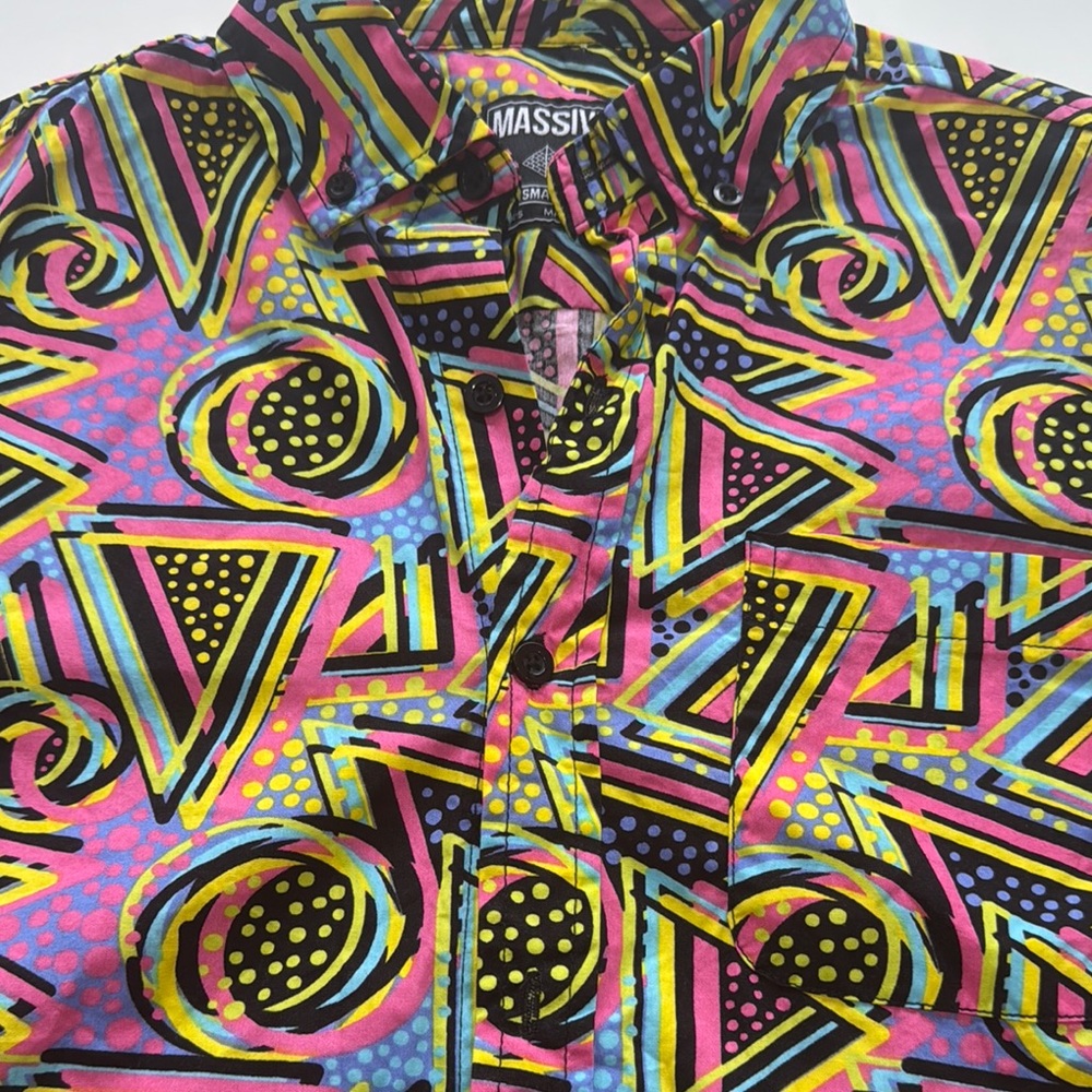 Vibrant Pink and Yellow Geometric Casual Shirt